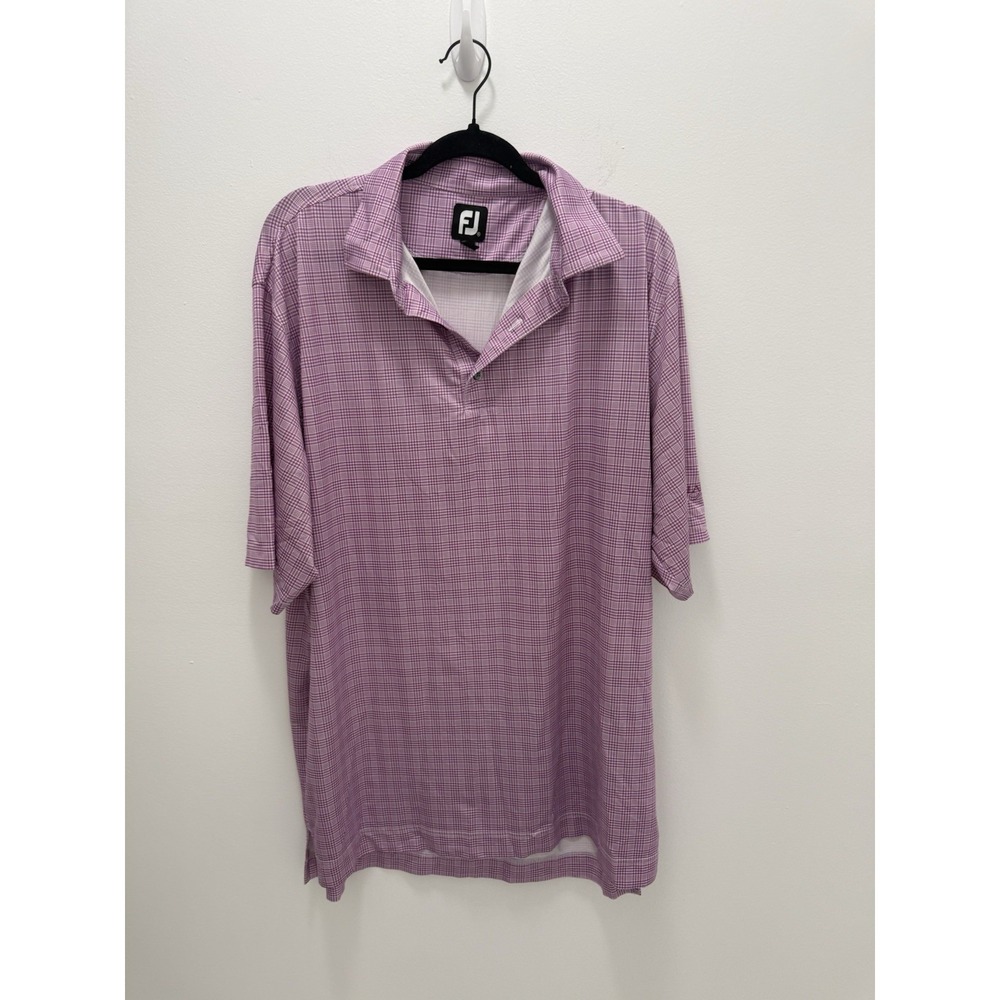 FootJoy FJ Mens Golf Polo Shirt Large Purple Check Stretch Performance Azurel